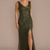 Sequin V-Neck Tank Sheath Dress With Slit