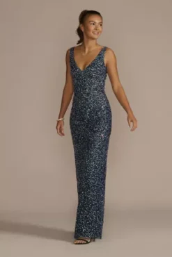 V-Neck Allover Sequin Tank Sheath Dress