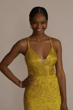 Floor Length Sequin Sheath Gown With Skirt Slit -Blissful Brides Shop WGIN20275B YELLOW PARTY PROD2 044