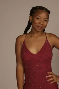 Patterned Beaded And Sequined Sheath With Slit -Blissful Brides Shop WGIN29T RED PRM PROD11 061