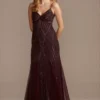 Spaghetti Strap Beaded Mesh V-Neck Sheath Dress -Blissful Brides Shop WGIN307320D PLUM PARTY PROD1 034