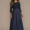 Three Quarter Sleeve Beaded Lace Ball Gown -Blissful Brides Shop WGIN3345D NAVY MOB PROD6 032