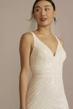 Open Back V-Neck Beaded Sheath Wedding Dress 7 Open Back V-Neck Beaded Sheath Wedding Dress -Blissful Brides Shop WGIN5004 IVORY DBSTU PROD3 063