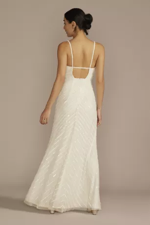 Open Back V-Neck Beaded Sheath Wedding Dress 4 Open Back V-Neck Beaded Sheath Wedding Dress - Image 2