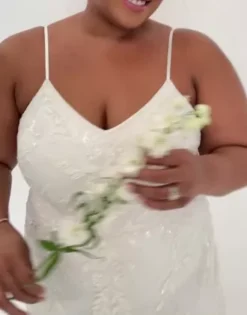 Allover Floral Beaded Godet Sheath Wedding Dress -Blissful Brides Shop WGIN5113 PDP