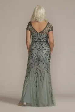 V-Neck Beaded Sheath With Illusion Sleeves 8 V-Neck Beaded Sheath With Illusion Sleeves -Blissful Brides Shop WGIN5141D SAGE MOB PROD2 092