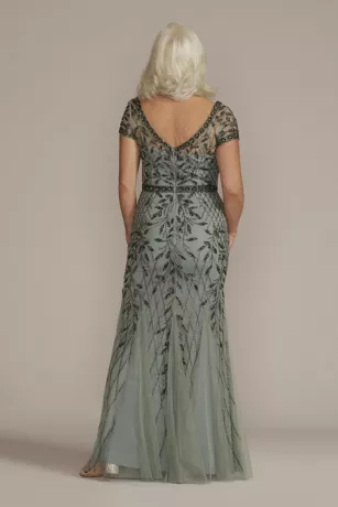 V-Neck Beaded Sheath With Illusion Sleeves 4 V-Neck Beaded Sheath With Illusion Sleeves - Image 2