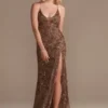 Beaded Sheath Gown With Illusion Cutout -Blissful Brides Shop WGINV05 ESPRESSO PARTY PROD7 17