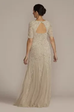 Beaded Godet Gown With Elbow Length Sleeves -Blissful Brides Shop WGINV8321J CHAMPAGNE MOB PROD4 112