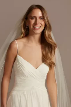 Bead And Pearl Trimmed Chapel Length Veil -Blissful Brides Shop WPD27156 IVORY HP OM PROD4 055