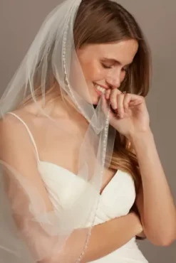 Bead And Pearl Trimmed Chapel Length Veil -Blissful Brides Shop WPD27156 IVORY HP OM PROD4 078