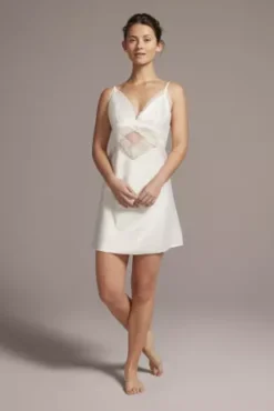 Satin Chemise With Lace Keyhole Bodice