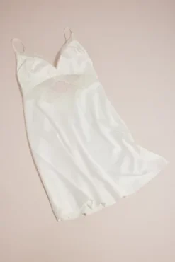 Satin Chemise With Lace Keyhole Bodice -Blissful Brides Shop WPD29981 WHITE LING PROD11 001